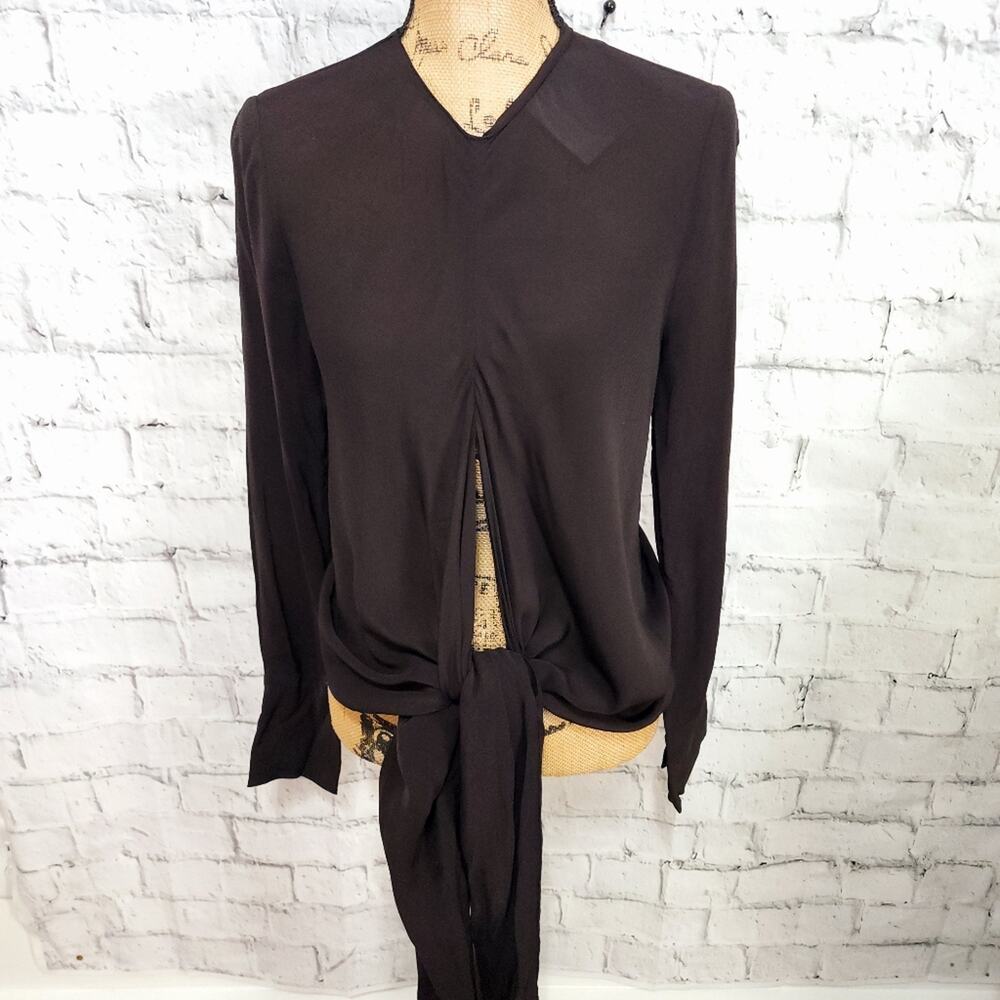 Scanlan Theodore wrap front shirt top Sz 8 black sample long sleeve blouse 41C